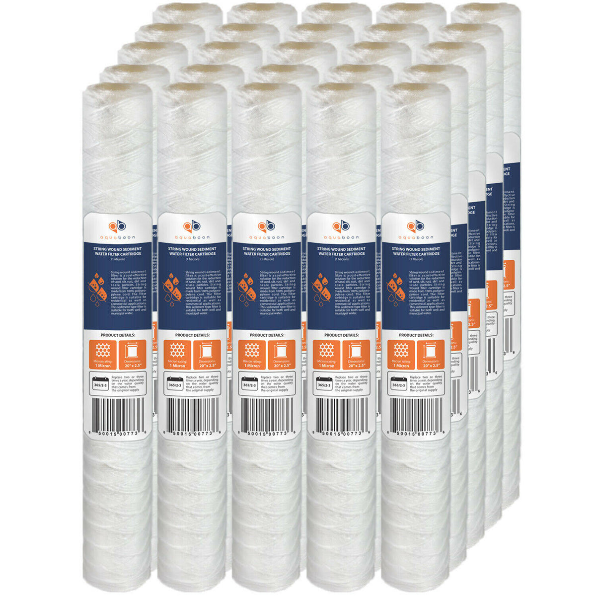 25pk 1 Micron Wound String Sediment Water Filter Cartridges 20 inch x 2.5 inch H259425