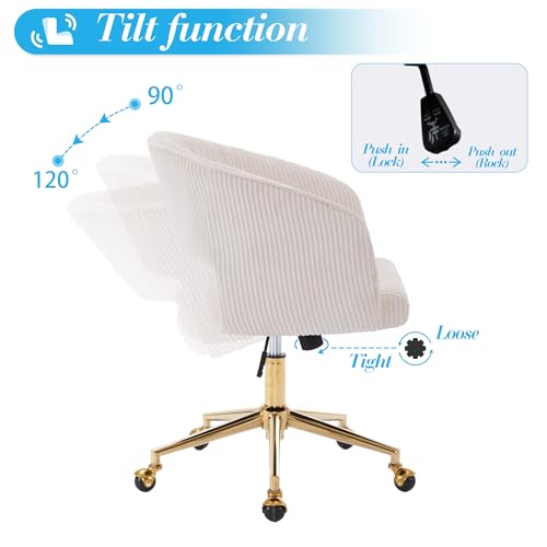Velvet Upholstered Swivel Desk Chair with Gold Base D95966