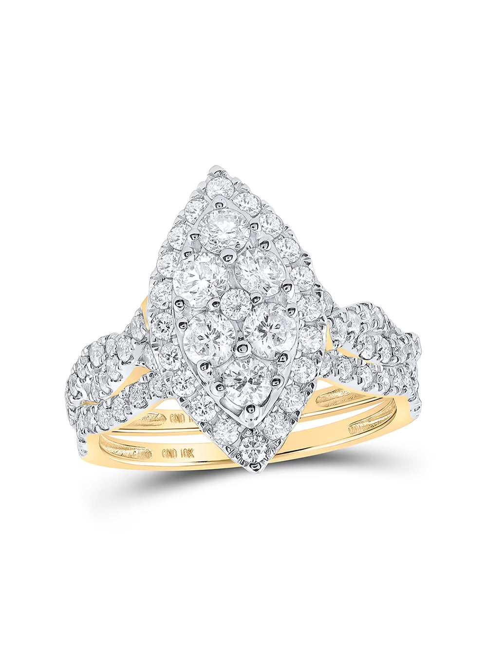 10kt Yellow Gold Round Diamond Cluster Bridal Ring Band Set 1-1/2 Cttw B3815