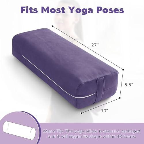 Rectangular Yoga Bolster Pillow with Washable Suede Cover, 27"X10"X5.5" W11893