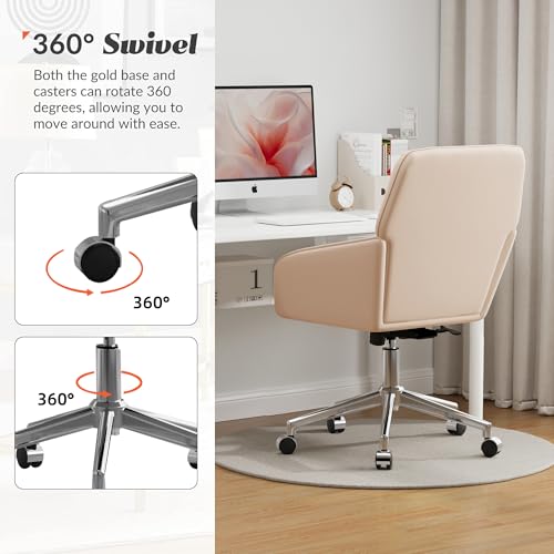 Cream Velvet Height Adjustable Swivel Desk Chair with Wheels C90085