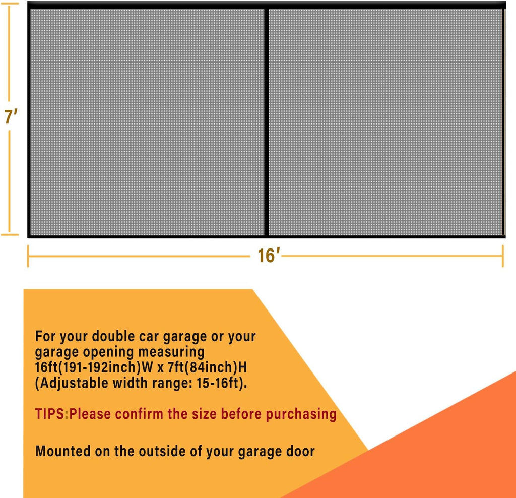 Magnetic Garage Door Screen 16x7FT Fiberglass Mesh V139937