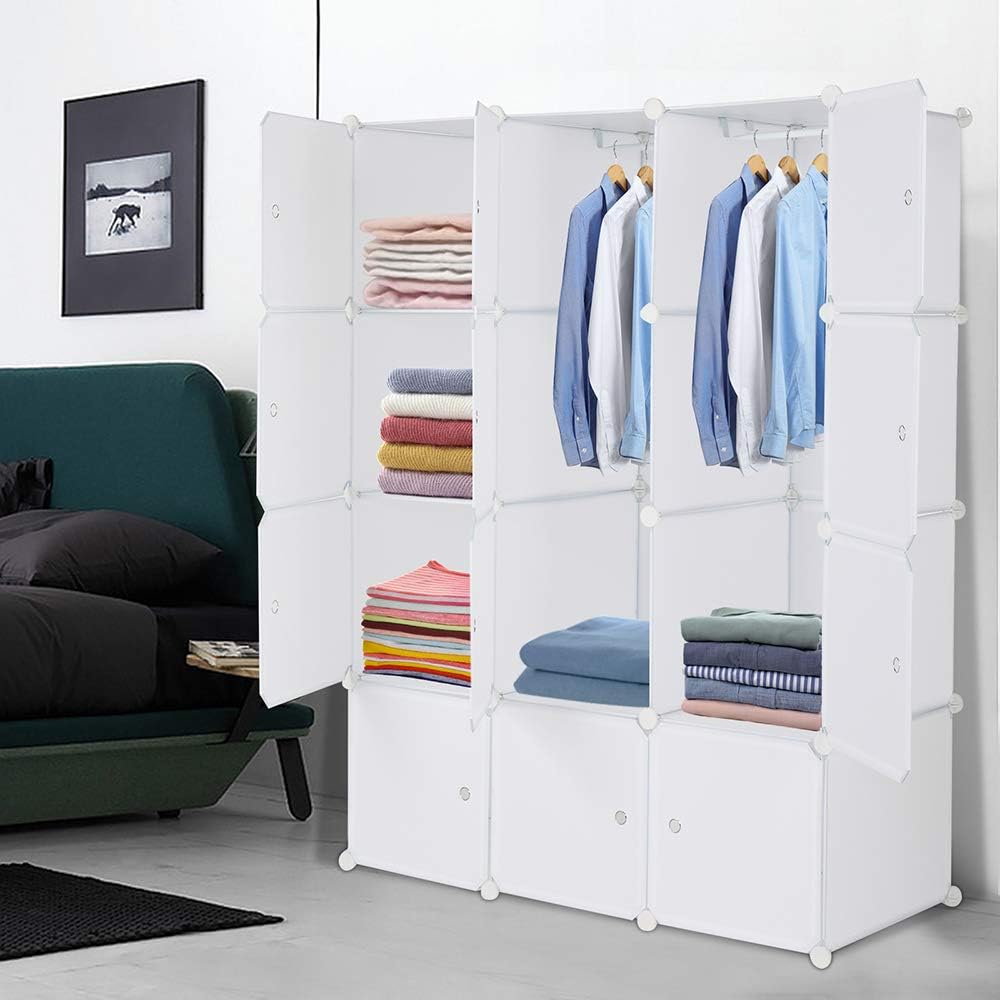 White 12 Cube Plastic Storage Shelves with Hanging Rod C272032