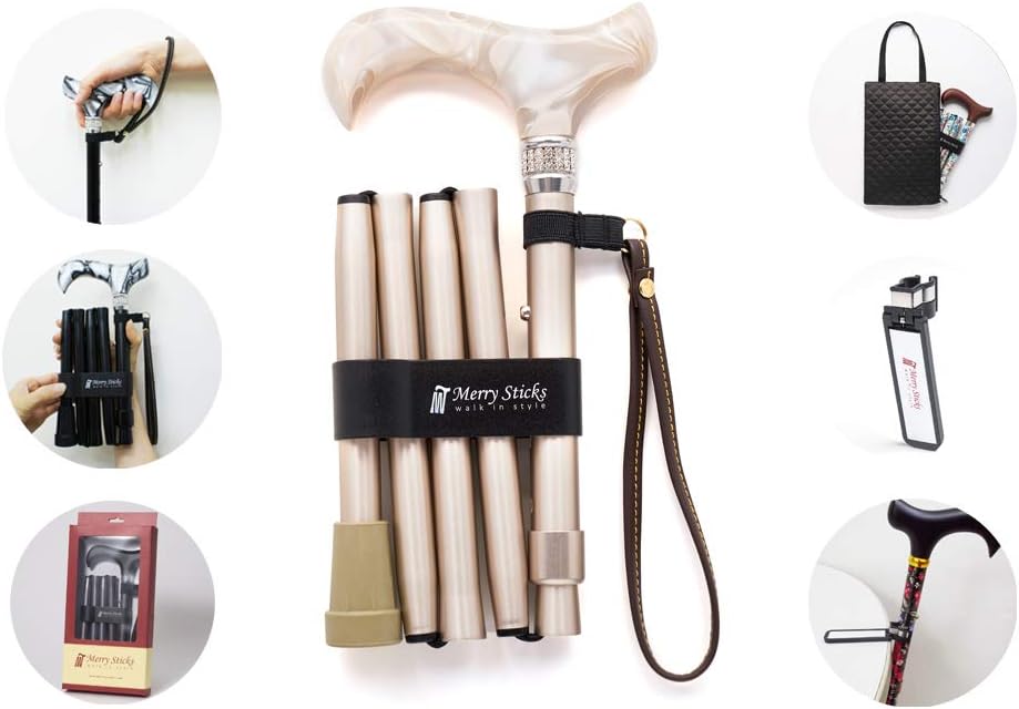 Folding Adjustable Walking Cane with Cane Bag and Reflective Cane Holder L645401