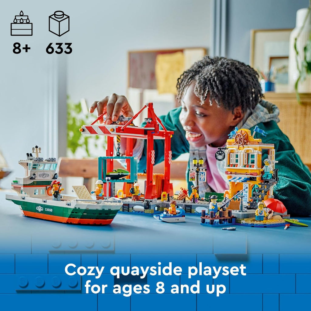LEGO City Seaside Harbor with Cargo Ship Toy, Model Container Crane and Boat with 8 Minifigures L876