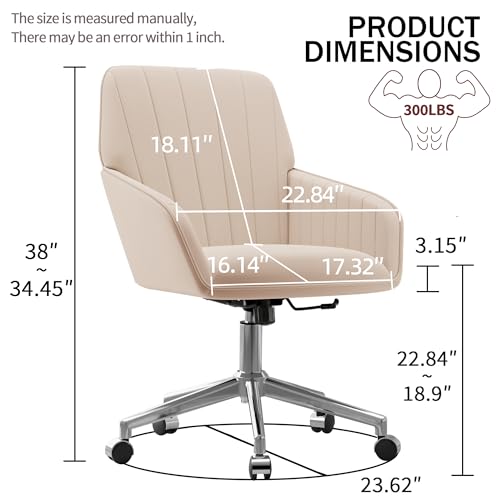 Cream Velvet Height Adjustable Swivel Desk Chair with Wheels C90085