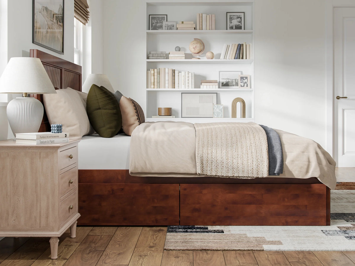 Queen Solid Wood Platform Bed with Storage Drawers T385278
