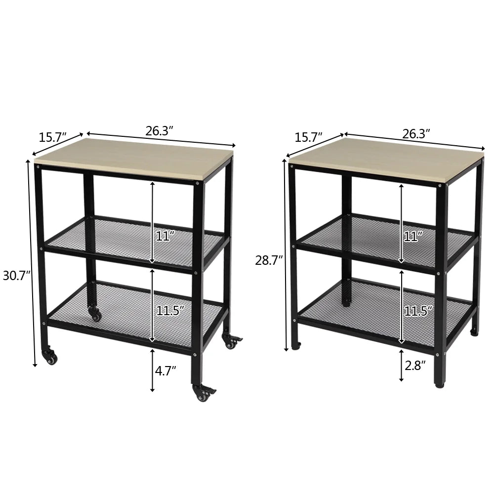 White 3-Tier Metal Rolling Kitchen Cart W656844