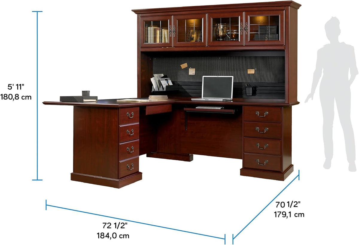 L-Shaped Desk with Office Hutch, Classic Cherry H53233