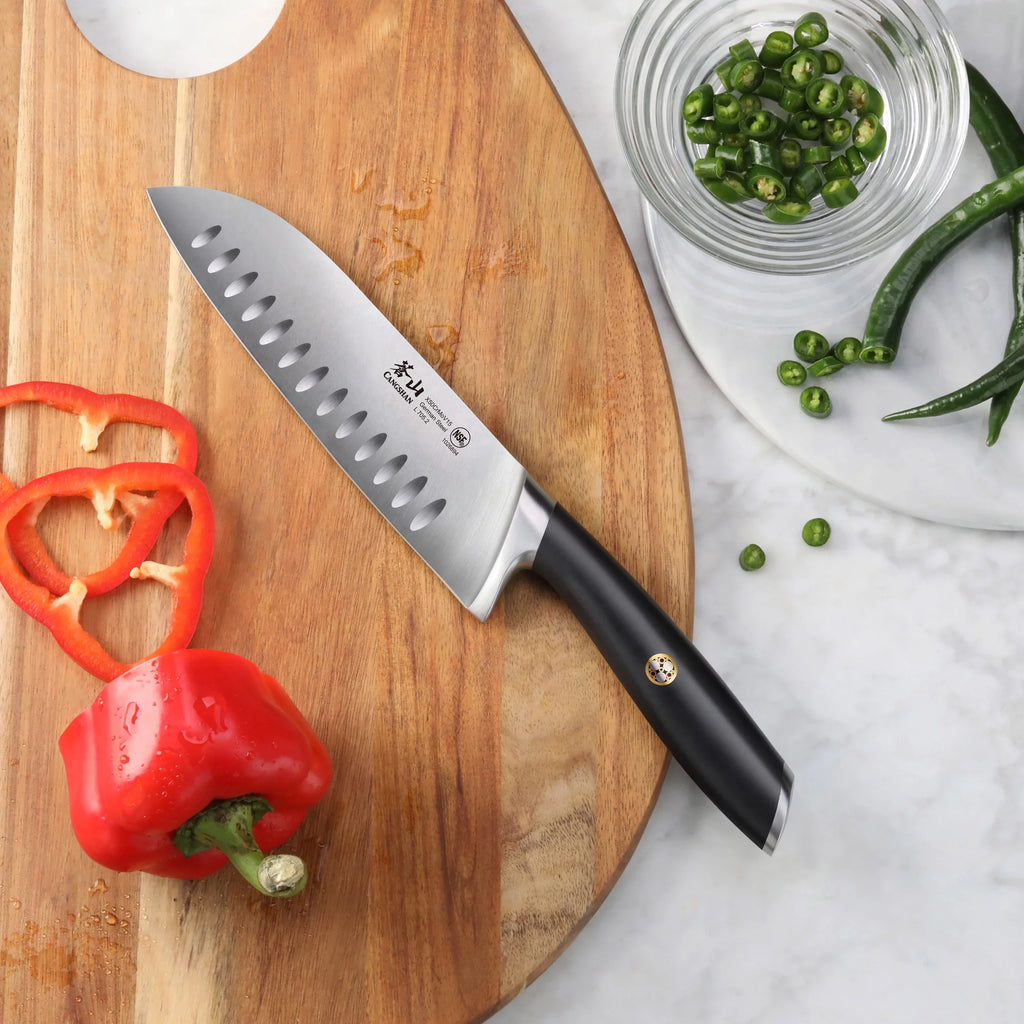 German Steel Forged 7" Santoku Knife, Black X28972