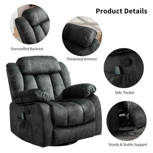 Grey Fabric Manual Swivel Rocker Recliner Chair Z481749