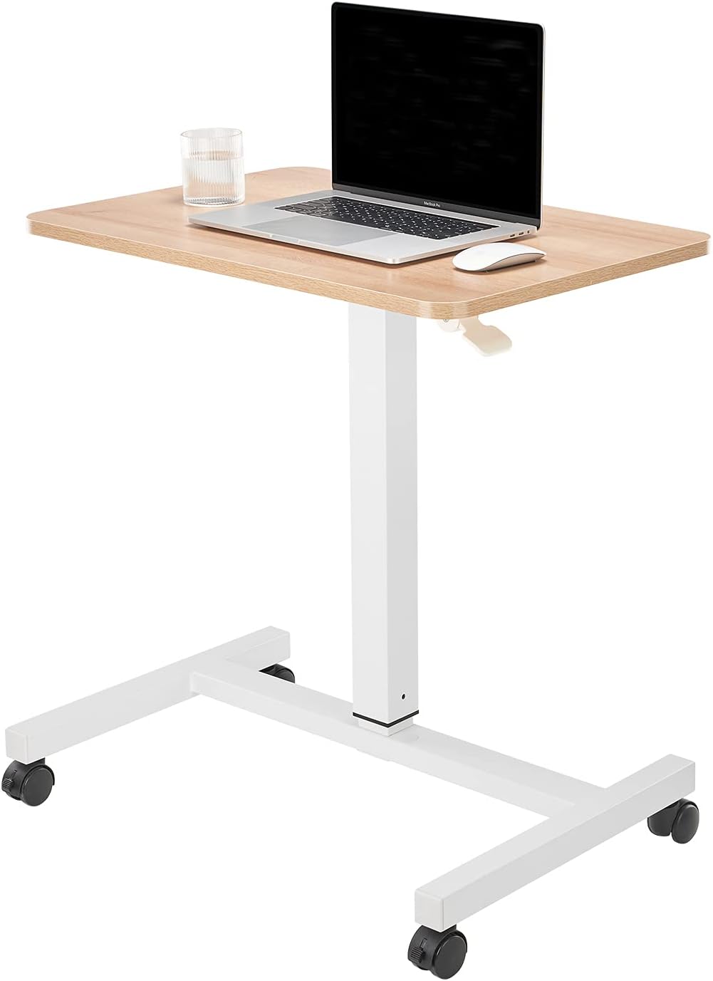 White Pneumatic Sit to Stand Laptop Desk with Lockable Wheels G433