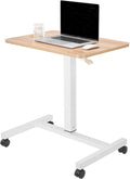White Pneumatic Sit to Stand Laptop Desk with Lockable Wheels G433
