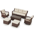 6 Pieces Swivel Rocking Chairs Patio Furniture Set Wicker Outdoor Conversations Sets with Table and Ottomans (Beige) Q667007