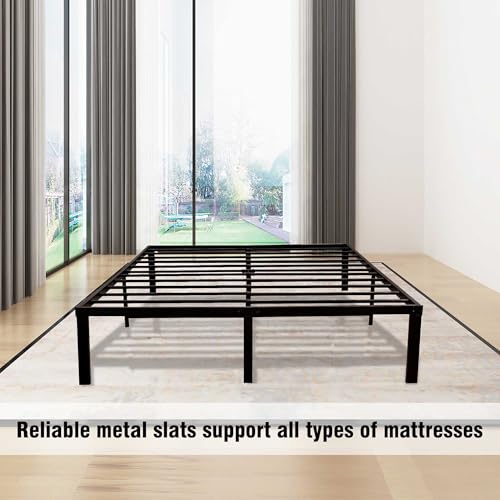 14 Inch Queen Size Heavy Duty Steel Slat Metal Platform Bed Frame Black A41348