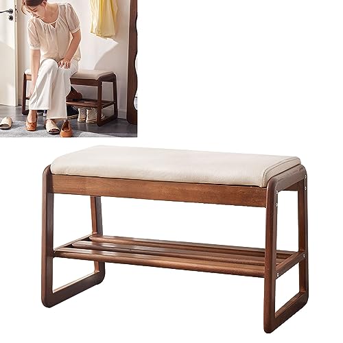 Off-White Wooden Shoe Storage Bench Ottoman C48447