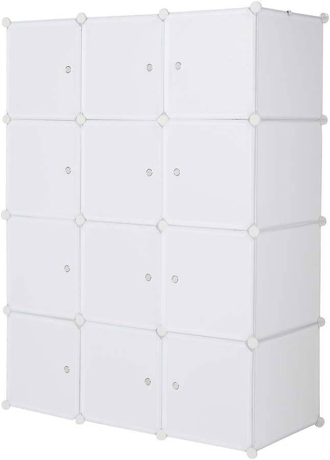 White 12 Cube Plastic Storage Shelves with Hanging Rod C272032