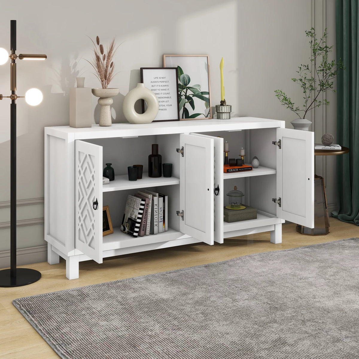 White 2-Door Storage Cabinet with Metal Legs and Adjustable Shelves I154133