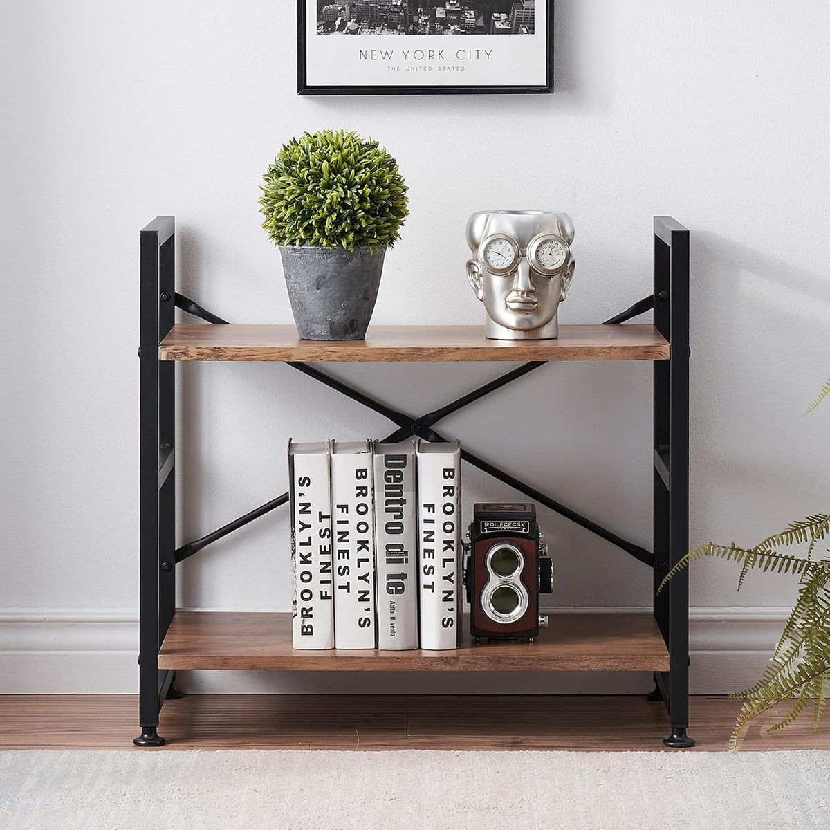 2 Tier Open Bookshelf with Metal Frame N5681