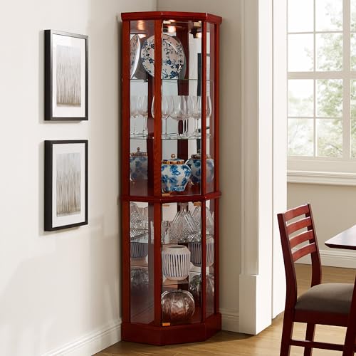 Walnut Wooden Curio Cabinet with Tempered Glass Door Q955910