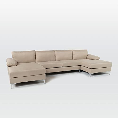 Linen Fabric U-Shape Sectional Sofa with Double Extra Wide Chaise Lounge L524