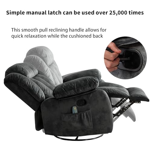Grey Fabric Manual Swivel Rocker Recliner Chair Z481749
