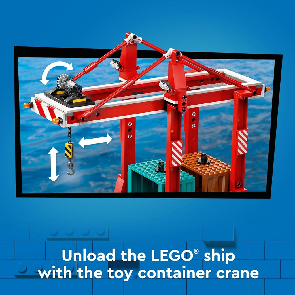 LEGO City Seaside Harbor with Cargo Ship Toy, Model Container Crane and Boat with 8 Minifigures L876