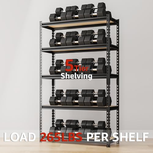 5 Tier Heavy Duty Metal Adjustable Utility Shelf Rack, Black E3880