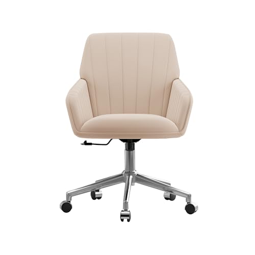 Cream Velvet Height Adjustable Swivel Desk Chair with Wheels C90085