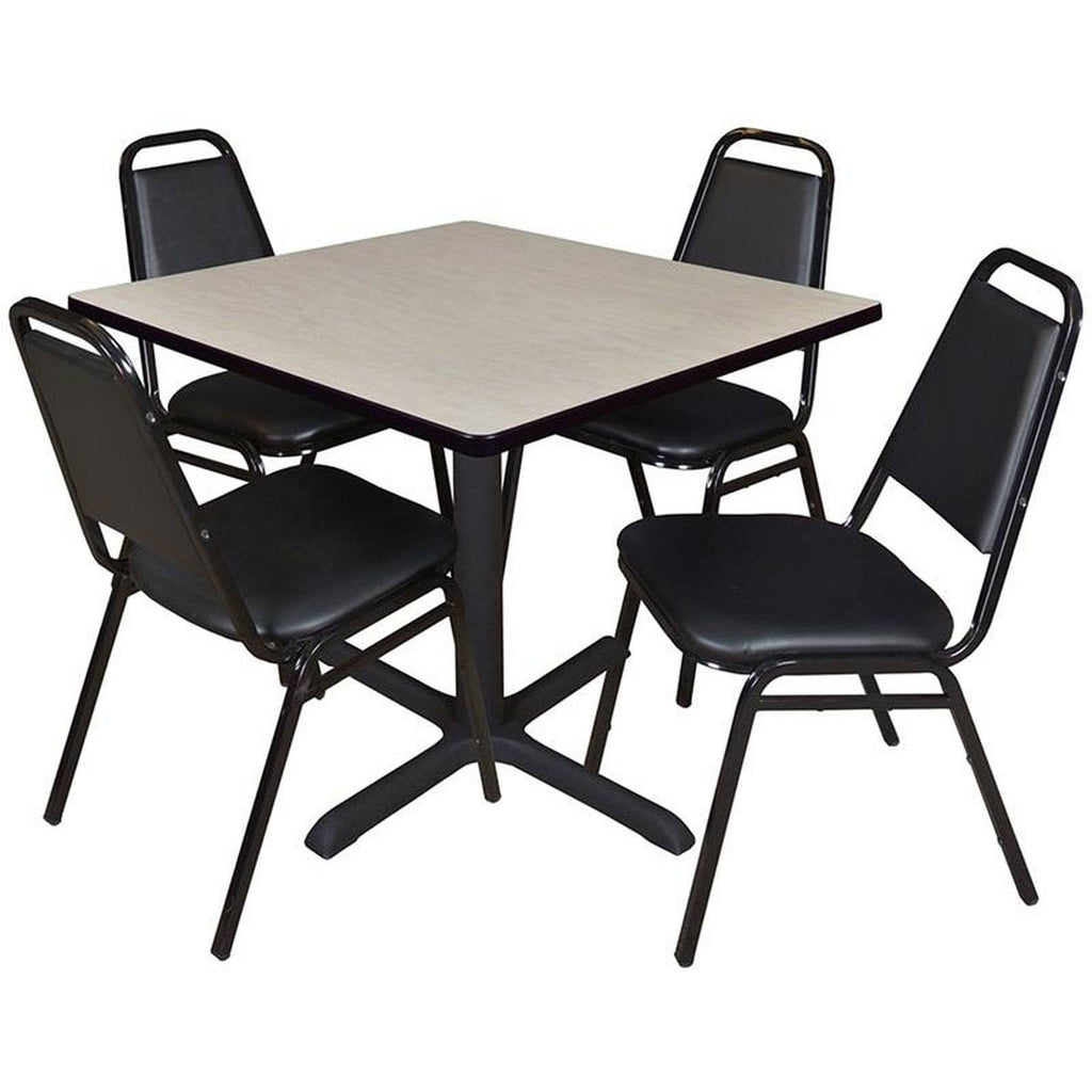 Maple Square Breakroom Table & 4 Black Stack Chairs I87282