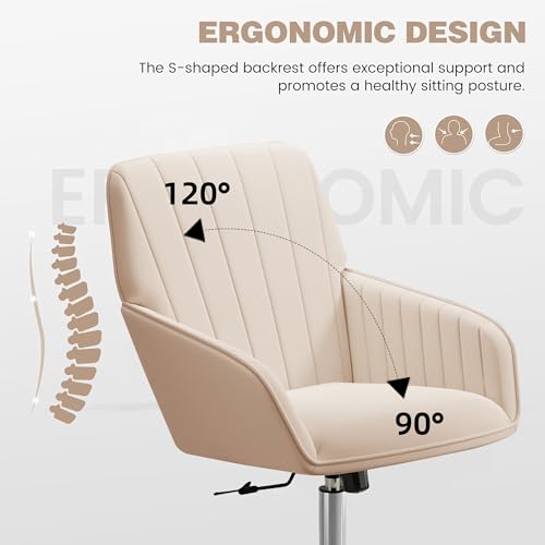 Cream Velvet Height Adjustable Swivel Desk Chair with Wheels C90085