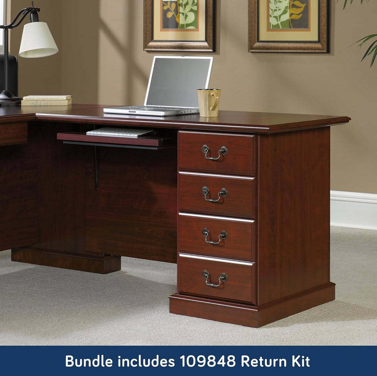 L-Shaped Desk with Office Hutch, Classic Cherry H53233