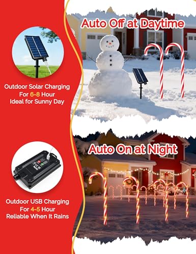 24 Pack Solar Christmas Candy Cane Lights with 168 Warm Lights U761