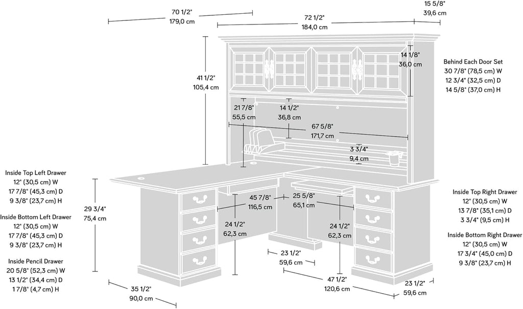 L-Shaped Desk with Office Hutch, Classic Cherry H53233