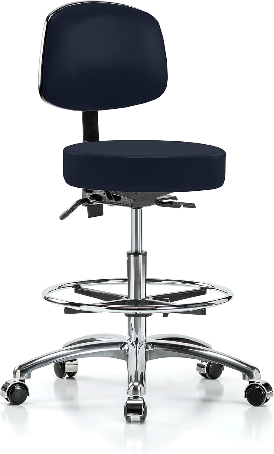 Chrome Height Adjustable Doctor's Stool with Back and Footring W664808