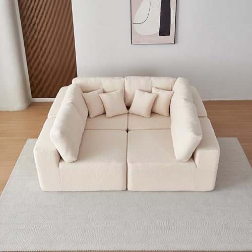 Oversized Modular Sectional Sofa Set, Gray Sherpa Fabric T35851