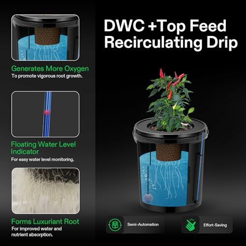 5-Gallon Deep Water Culture Hydroponics Grow System with Air Pump and Air Stone C989