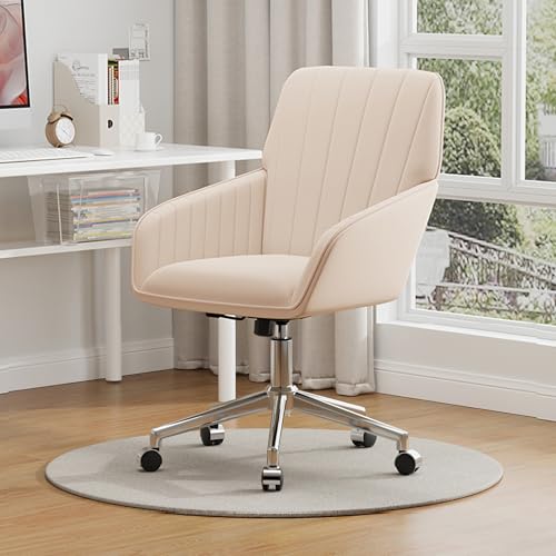 Cream Velvet Height Adjustable Swivel Desk Chair with Wheels C90085