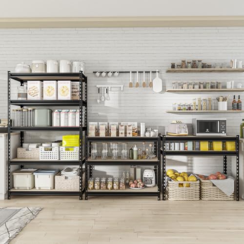 5 Tier Heavy Duty Metal Adjustable Utility Shelf Rack, Black E3880