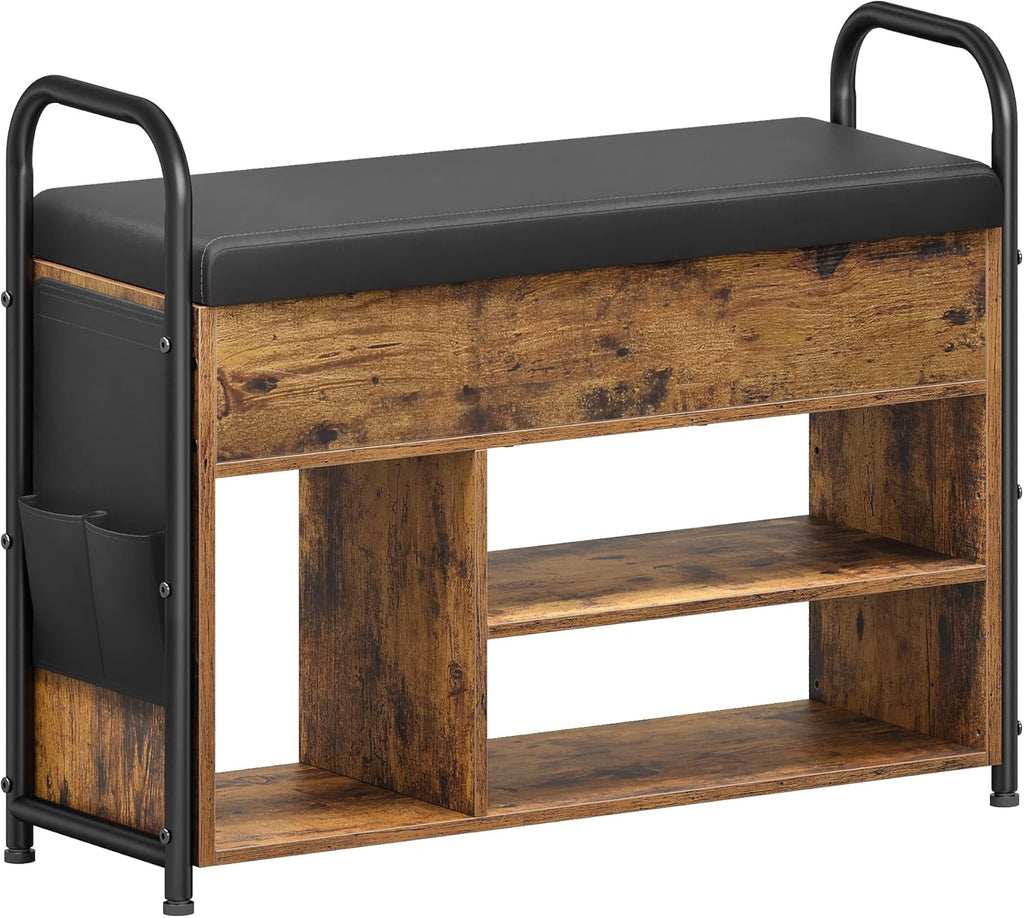 Rustic Brown and Ink Black Shoe Bench with Storage L3936
