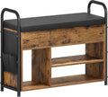 Rustic Brown and Ink Black Shoe Bench with Storage L3936
