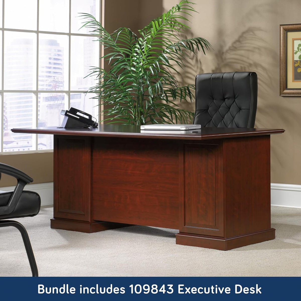 L-Shaped Desk with Office Hutch, Classic Cherry H53233
