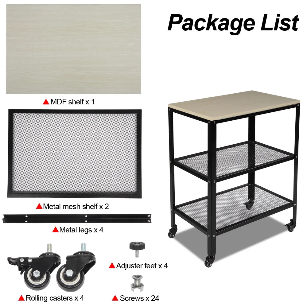 White 3-Tier Metal Rolling Kitchen Cart W656844