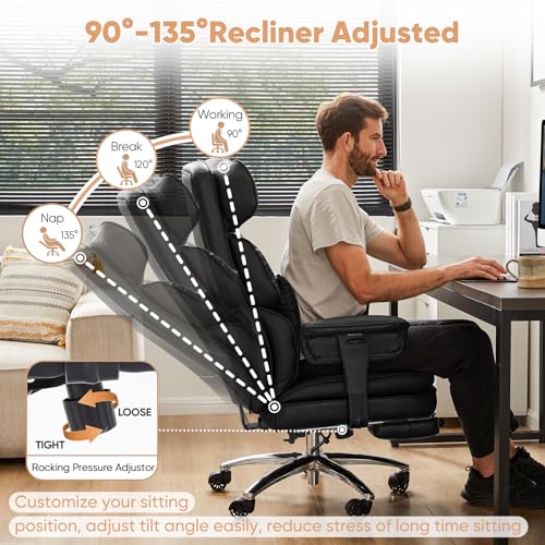 Black PU Leather Ergonomic Desk Chair with Footrest I7929