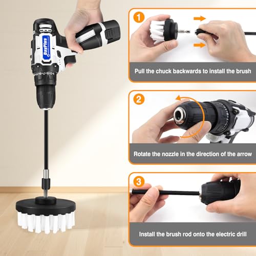 Electric Spin Scrubber Handheld, 2 Speed, with 9 Brush Heads, 450RPM Battery Power Scrubber Waterproof, 3.0Ah Battery and Charger R409