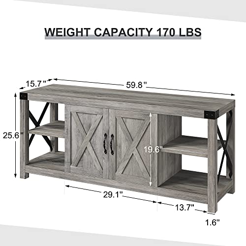 60 Inch TV Stand with Storage and Adjustable Shelves (Grey) O54927