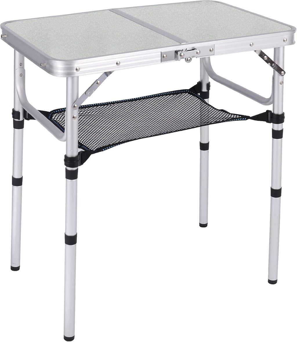 2.5 Foot Adjustable Folding Camping Table with Mesh Storage Organizer K665238