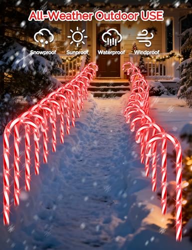 24 Pack Solar Christmas Candy Cane Lights with 168 Warm Lights U761