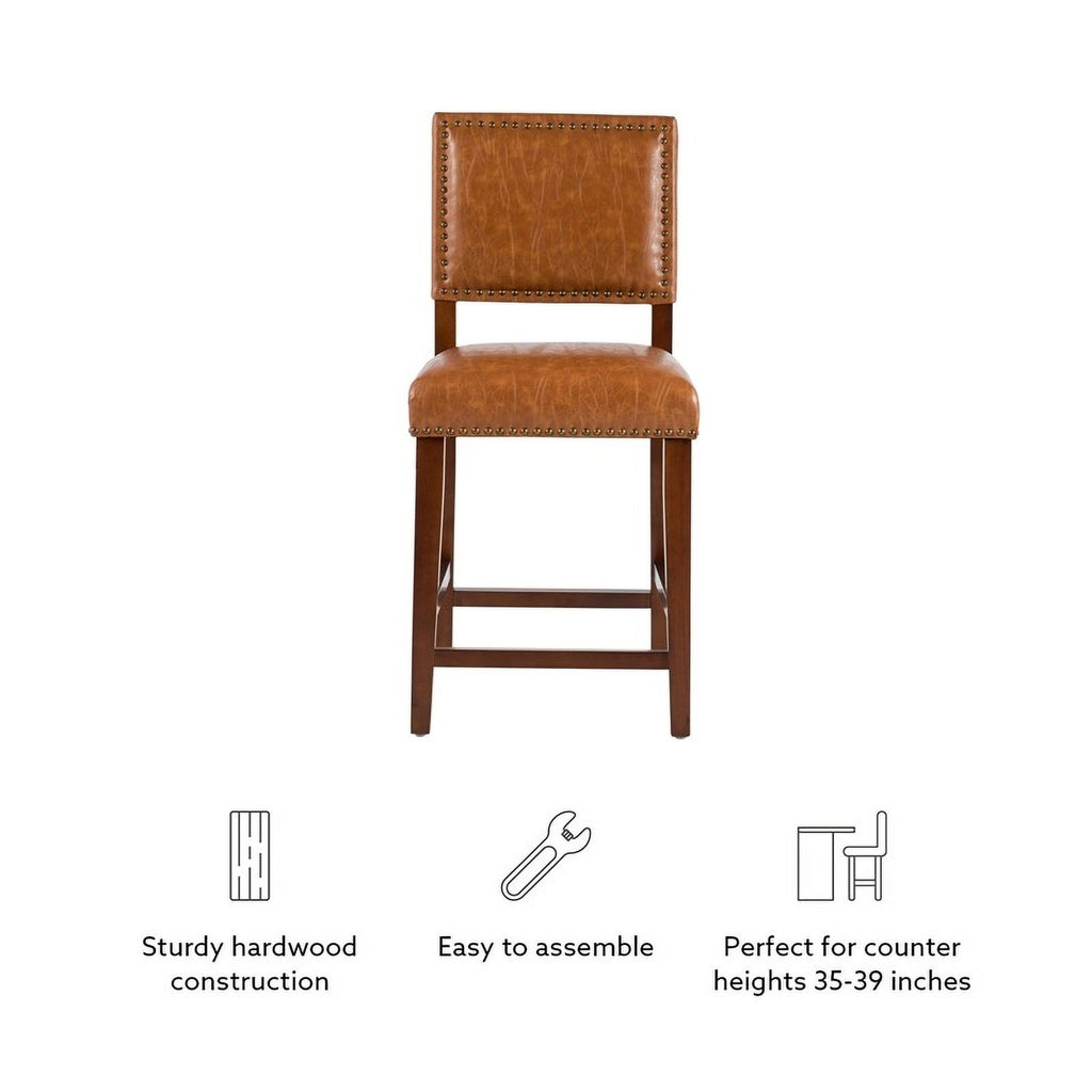 24" Faux Leather Wood Counter Stool in Dark Caramel/Walnut R713737