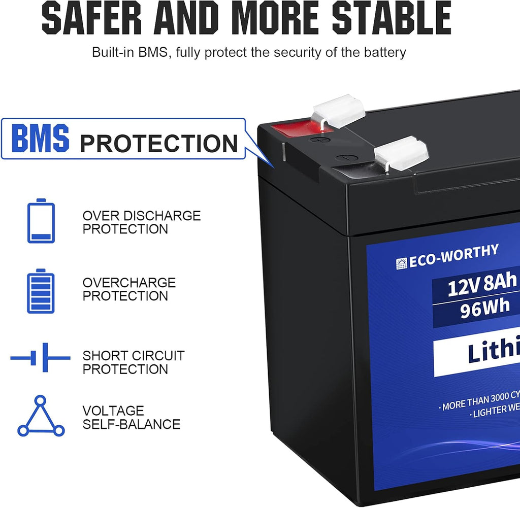 12V 8Ah LiFePO4 Lithium Iron Phosphate Battery Pack of 2 Q231